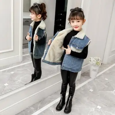 

New Winter teen Girls denim vest Jackets Coats Thick Warm Toddler Kid Winter Baby jeans Coat, Picture