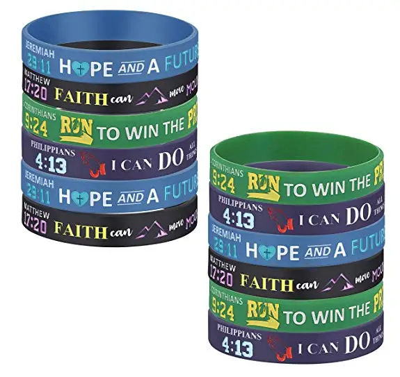 12pack Christian Wristbands John 316,Romans 122,Joshua 19 Power