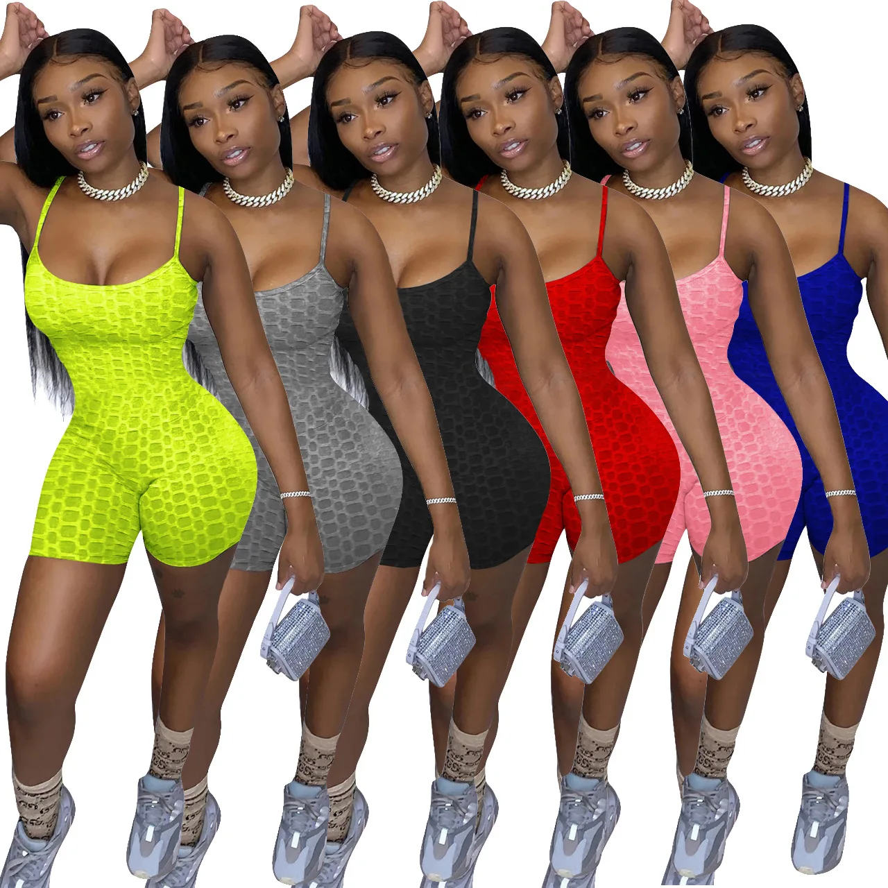 

2021 new arrival women 6 colour summer gallus one piece shorts jumpsuit, Picture