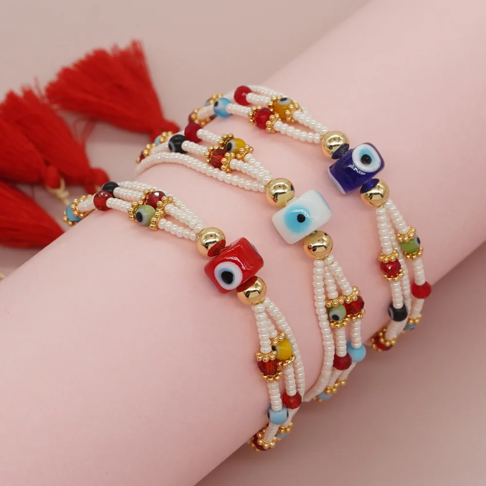 

Go2boho Crystal Bracelet Women Pulsera Jewelry Evil Eye Boho Multilayer Colorful Handmade String Tassel Miyuki Beads Bracelet