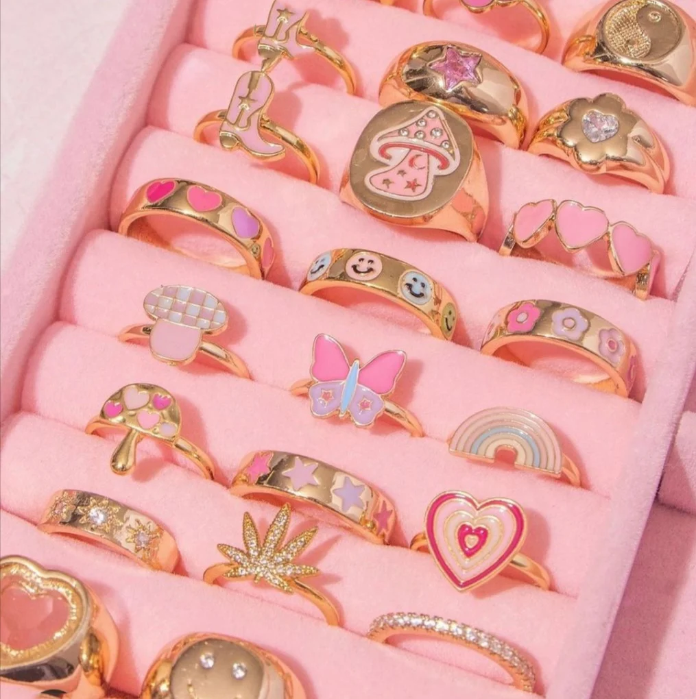 

gold plated colorful enamel cute mushroom heart flower shape rings