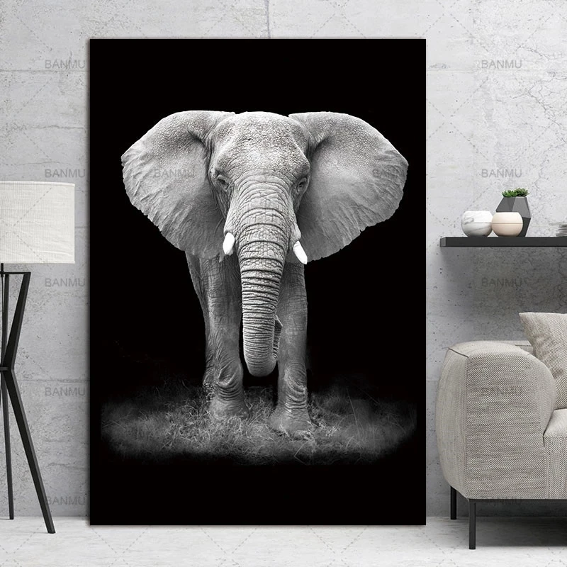 

Black White Canvas Painting Animal Wall Art Lion Elephant Deer Zebra Posters Wall Pictures for Living Room Decoration