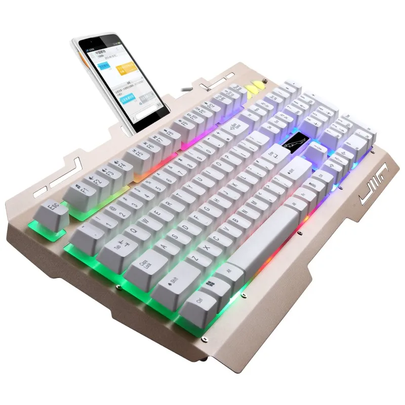 

Hot sale wired RGB backlit colorful change gaming Mechancial usb keyabord for Mobile and Computer ,Metal material Model G700, Black/white