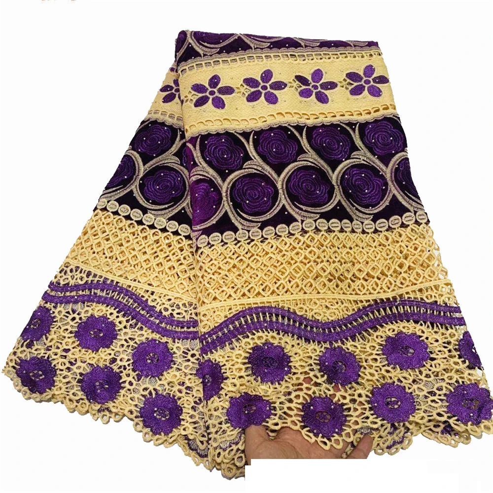 

Beautifical purple velvet fabric guipure lace for fashion design ML38G167, Customized