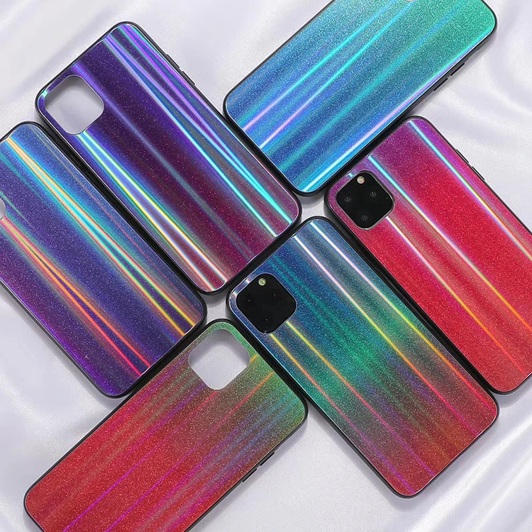 

Fashion luxury glitter colorful hard tempered glass soft tpu bumper mobile smart phone back cover case for huawei y7 2019