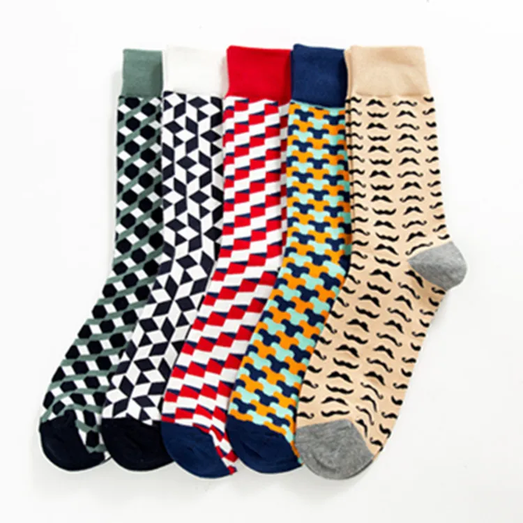 

Wholesale Custom Logo Socks Design Custom High Quality Fashion Colorful Happy Funny Crew Cotton Man Socks