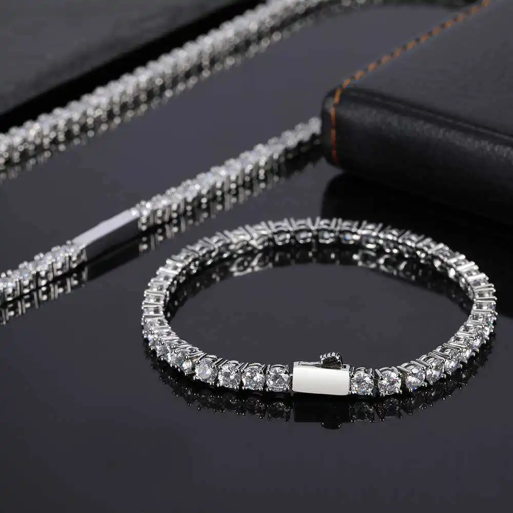 

Wholesale 4mm 50cm Hip Hop Stainless Steel 3A CZ Cubic Zirconia Tennis Chain Necklace 20in Zircon Jewelry For Me