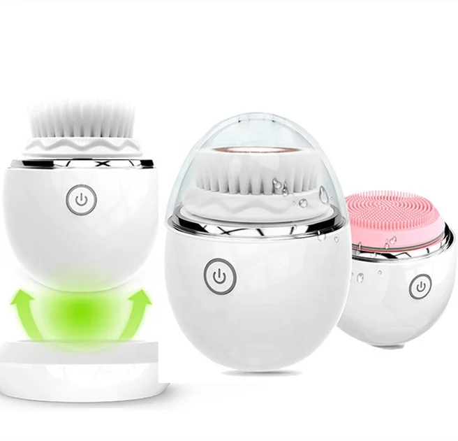 

waterproof electronic facial cleansing massager silicone wireless rechargeable face cleanser, White+pink