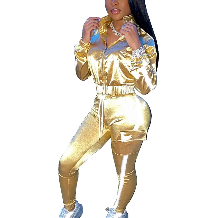 

Jogging suit two piece set womens sports reflective tracksuit, 7 colors