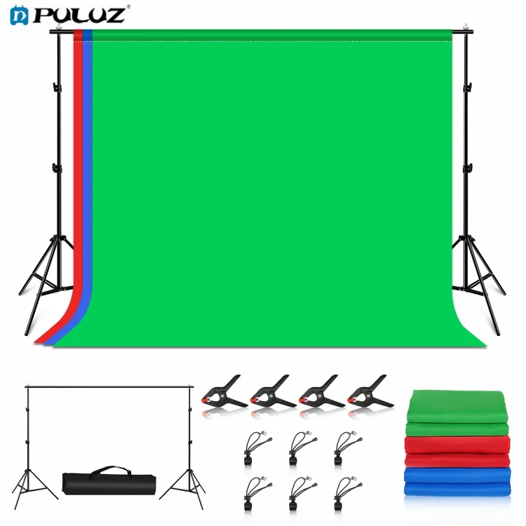 

PULUZ 3x2m Photo Studio Background Support Stand Backdrop Crossbar Bracket Kit with Red / Blue / Green Polyester Backdrops, Green,blue, red