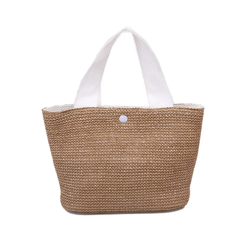 

2021 High Quality Women Beach Simplicity Tote Bag Ladies Straw Bag Woven Handbags, Black,white