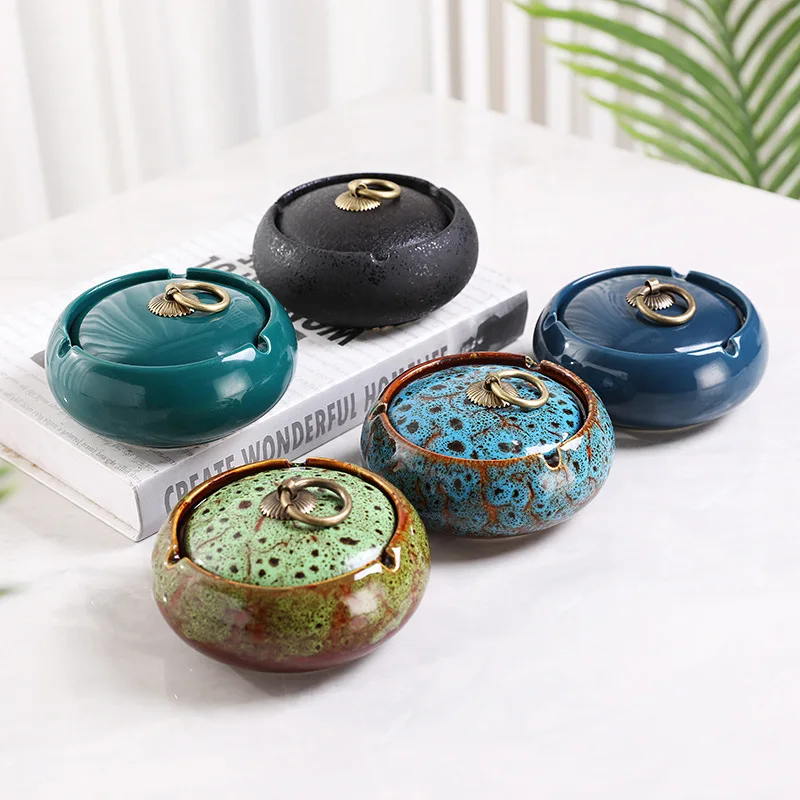 

Kiln glaze creative Nordic ceramic ashtray simple and fashionable windproof ceramic ashtray with lid, Customized color