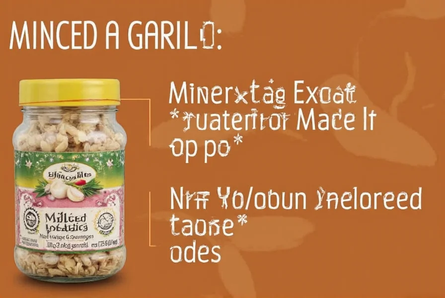 Fresh garlic cloves next to measuring spoons showing minced garlic conversion