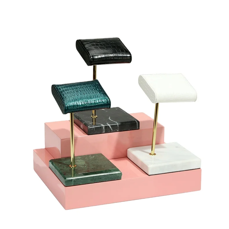 

Metal Bracelet Frame Stand Marble Watch Decorative Jewelry Display Holder with PU Pillow