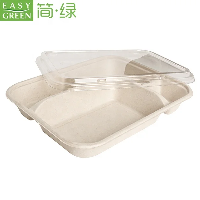 

Easy Green Biodegradable Bagasse Plates Sugarcane Dinner Plates Disposable Paper Plates with 4 Compartments, Nature