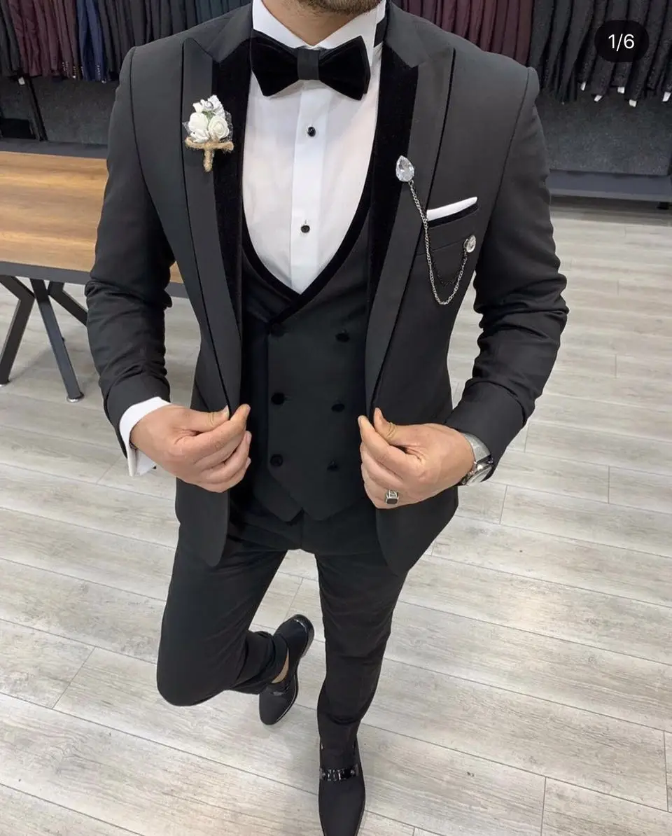 

Black Wedding 3 Pcs Men Suits Costume Homme Mariage Groom Prom Blazer Masculino Terno Tuxedo Jacket+Pant+Vest, Custom made