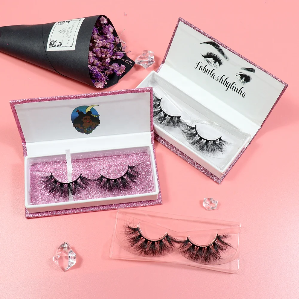 

100% Real hand made custom own brand cruelty free natural fluffy 25mm 3d eye lashesh 5d mink eyelashes sets