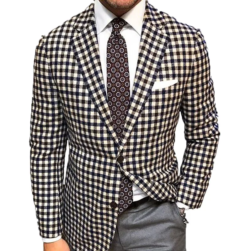 

TMW 2021 spring new style fashion blazers for men Single row with two buttons trend casual plaid mens blazers casual