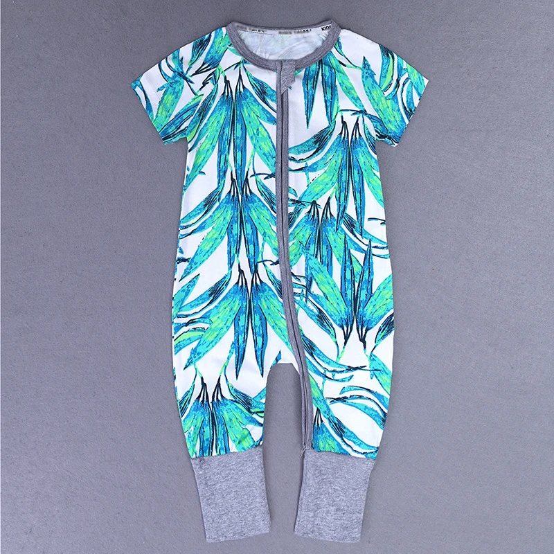 

Wholesale Newborn Organic Kint Cotton Unique Summer Baby Boy Clothes Clothing Romper Zipper