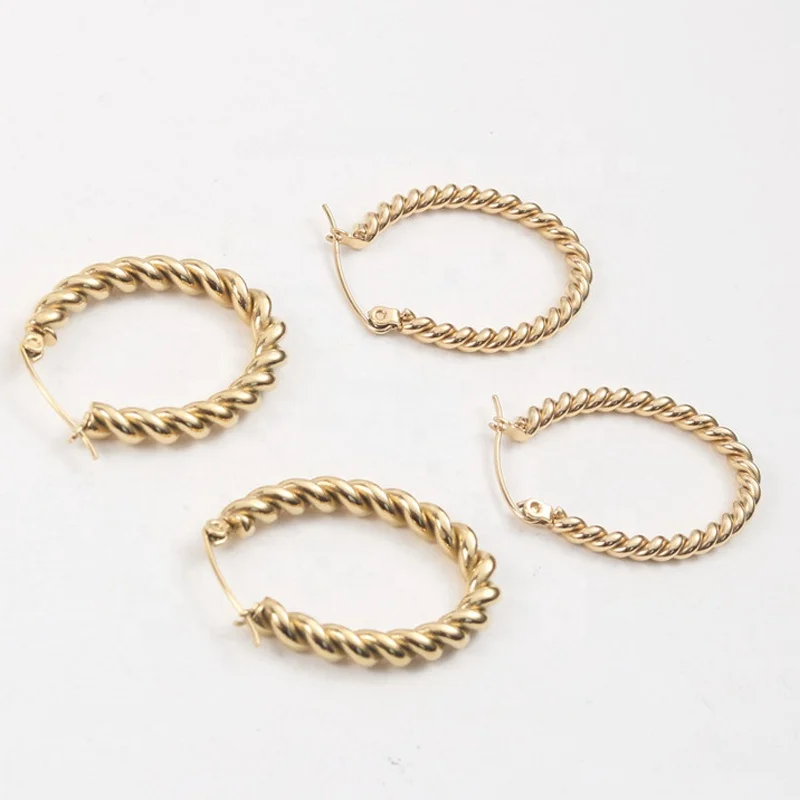 

Wholesale Delicate Gold Plated Twist Oval Huggie Hoop Earrings Women Stainless Steel Vintage Earring Jewelry