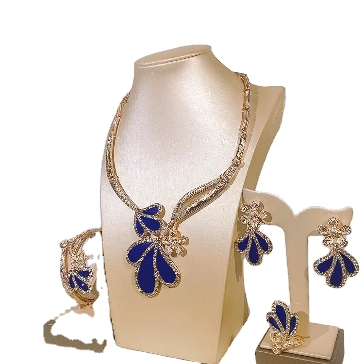 

Fashion 18K gold Jewelry High Quality Stainless Steel flower style Jewelry sets, Red black blue
