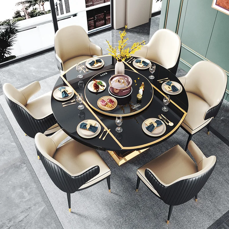 Black Tempered Glass Smart Heating Modern Dining Tables