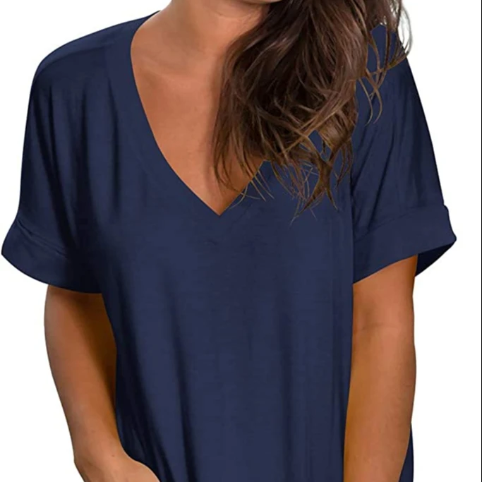 

Women's V Neck T Shirt Rolled Sleeve Side Split Tunic Tops Plus Size Women Clothes, Customized color