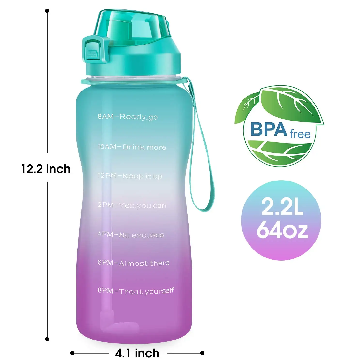 2.2l Large Motivational Gym Fitness Sports Plastic Water Bottle With ...