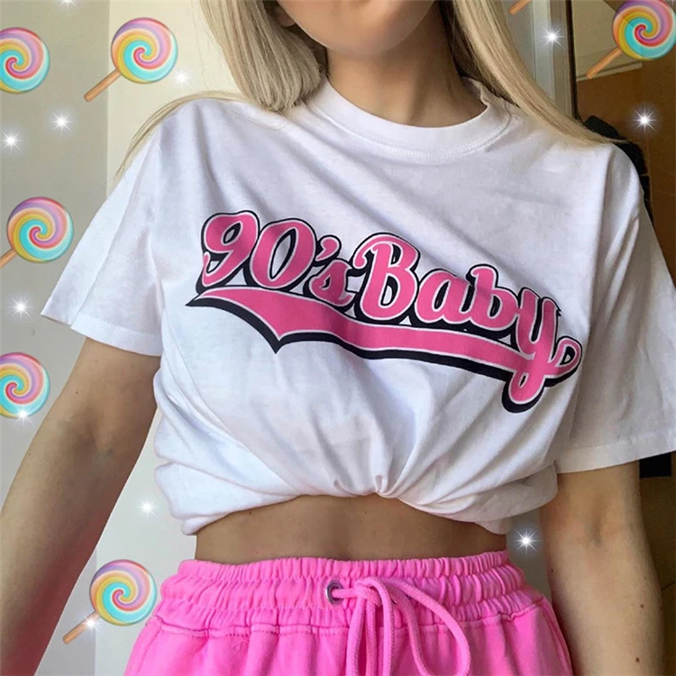 

Casual Ladies Custom Letter Printed 90's Girl Sweety Loose T Shirt Women O Neck Short Sleeve T Shirt, Customized color