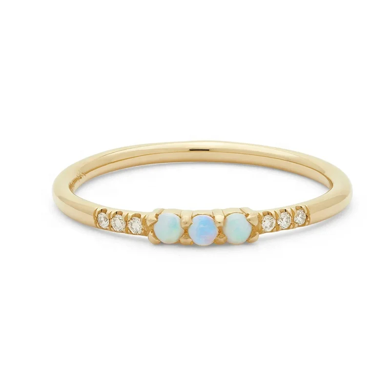 

Dainty 925 silver stacked finger band diamond blue opal rings jewelry women