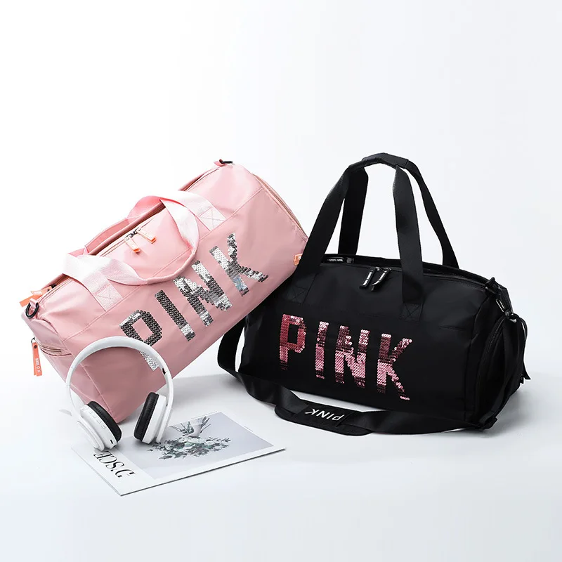 

Factory Wholesale Luxury Durable Portable Women Waterproof Duffle Gym Sport Pink Nylon Leather Tote Bag With Custom Logo, Customized color