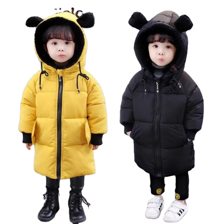 

2020 Hot sell pure color cartoon Mid-length children's clothing 100% pure cotton baby coats girls, Yellow/red/black/caramel