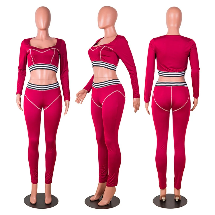 New Sexy 2021 Fall Fashion Sexy Long Sleeve Crop Top And Pants 2 Piece Set Women Two Piece Set Women Clothing