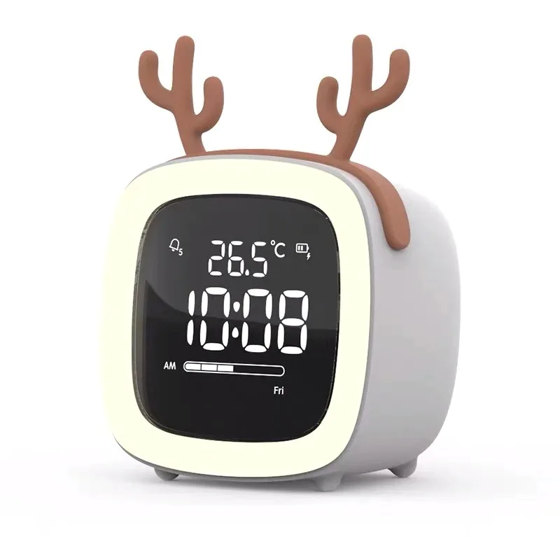 

Cute head TV Alam Clock night light lovely face 3 color choice mini bed decorative portable rechargeable Made in China Factory, White/blue/pink