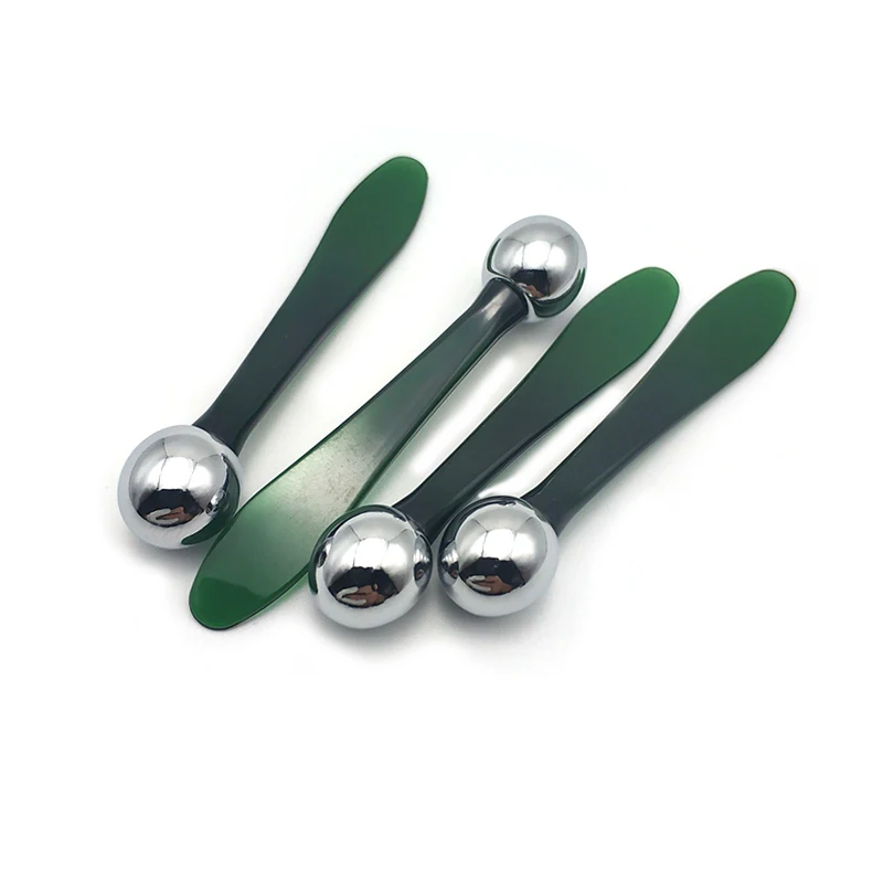 

Round ball head green color cosmetic eye cream metal spatula for eye care