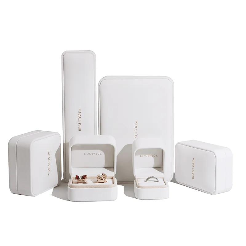 

High Quality Luxury Softly Ribbon Cardboard Jewelry Storage Box Pu Leather Jewellery Box Packaging, Beige
