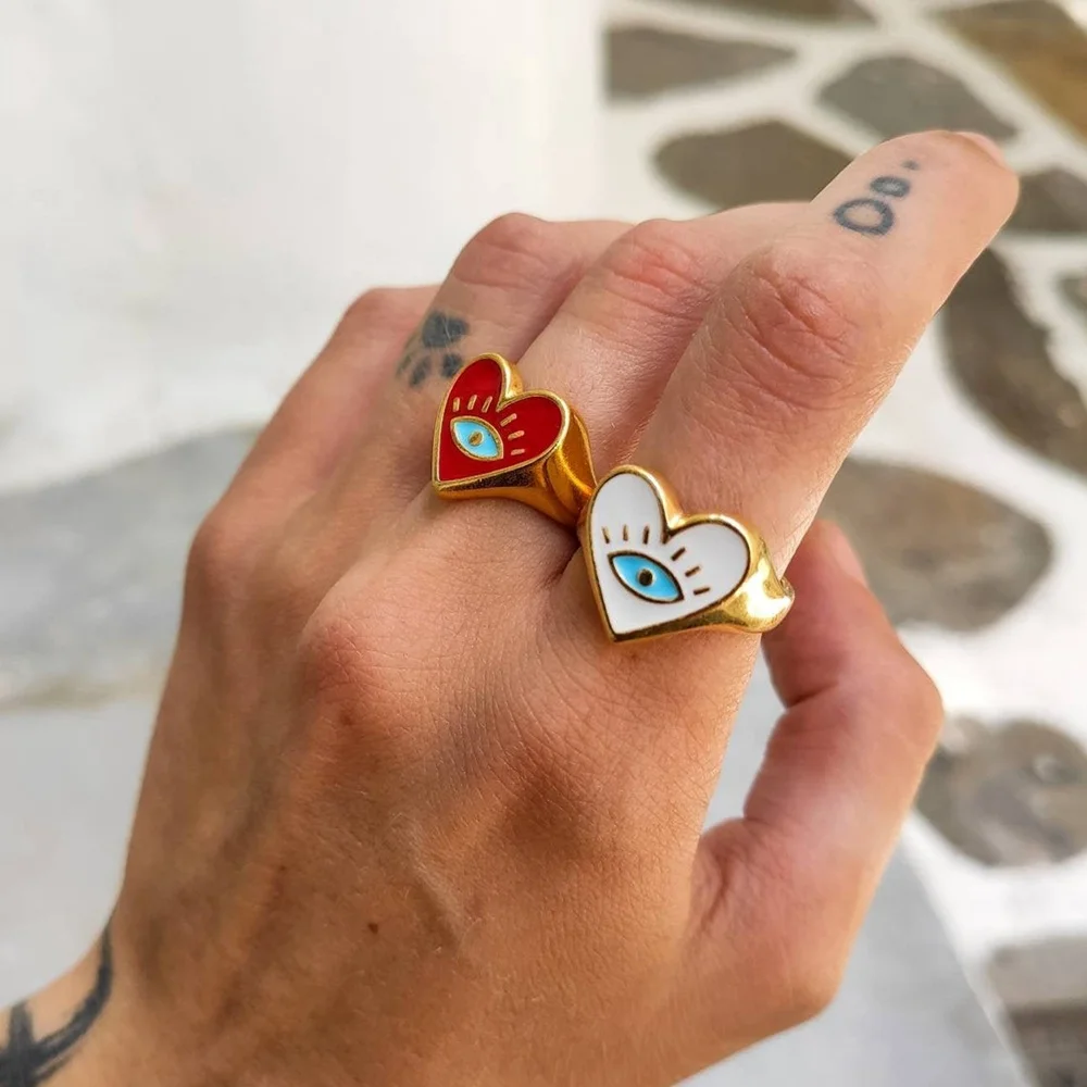 

Non Tarnish Jewelry Gold Eye Ring Gold Chunky Heart Rings Enamel Rings Jewelry Women, Gold/silver/rose gold