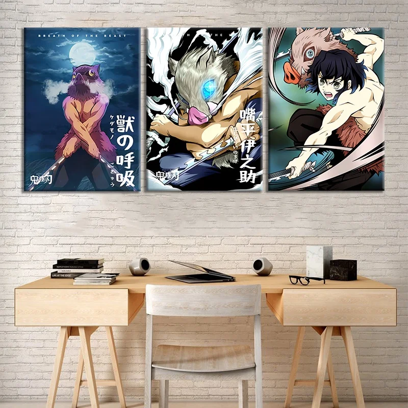 

3designs Anime Demon Slayer Poster Manga Character Hashibira Inosuke Oil Painting Canvas Wall Art Bedroom Decor, Multiple colours