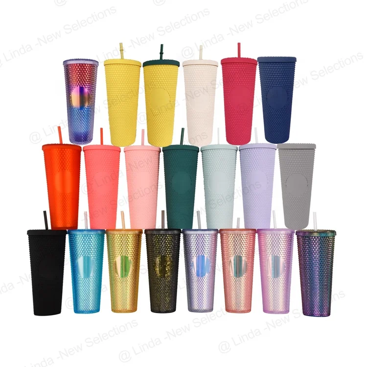 

BPA Free 16oz 24oz Patented Customized studded tumbler Double Wall Plastic Drinking Durian Cup For Creation Gifts, Red