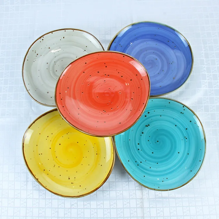 High Quality Color Glazed Rustic Modern Stoneware Plates Restaurant
