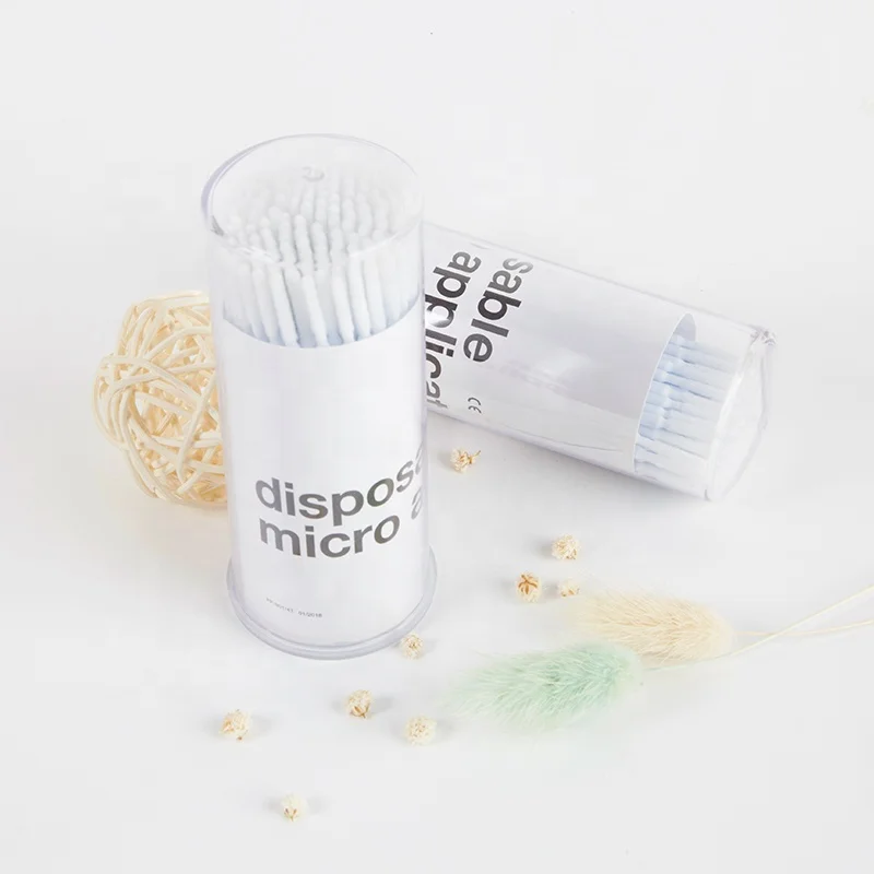 

100pcs Long Head Cotton Swab Plastic Disposable Eyelash Cleaning Stick Lash Removing Mascara Micro Brush, White