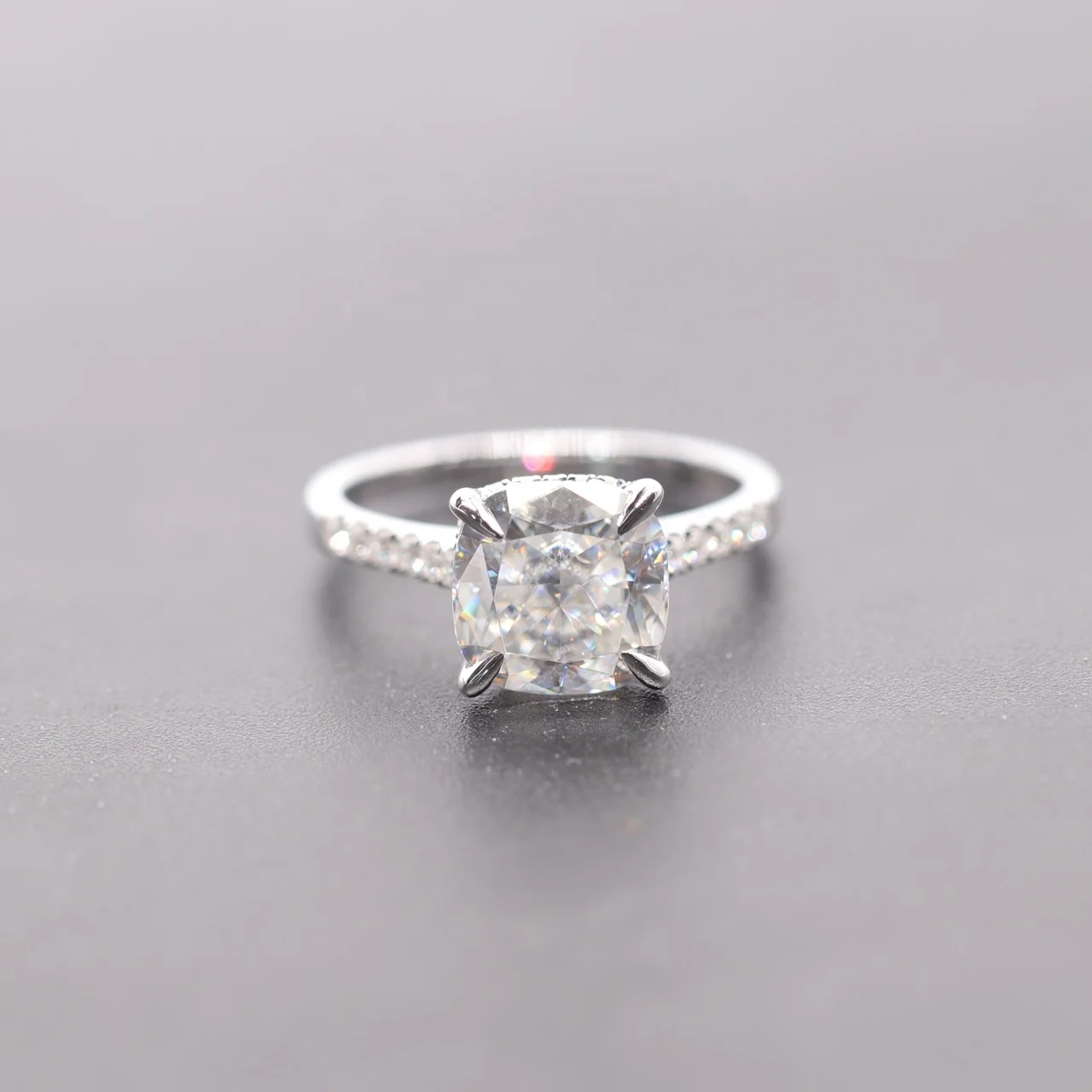 

3.5 CT 9x9mm Cushion Cut Wedding Ring in Solid 18k White Gold Moissanite Hidden Halo Diamond Ring Women Jewelry