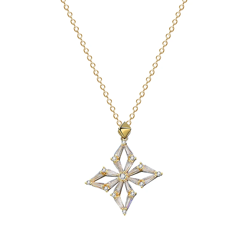 

Minimalist Women Jewelry 925 Sterling Silver Zircon Cross Pendant Geometric Necklace by feiyalin, White/gold