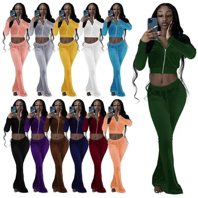 

QJX new fall sets womens clothing two piece fashion velvet plus size women clothing two piece set