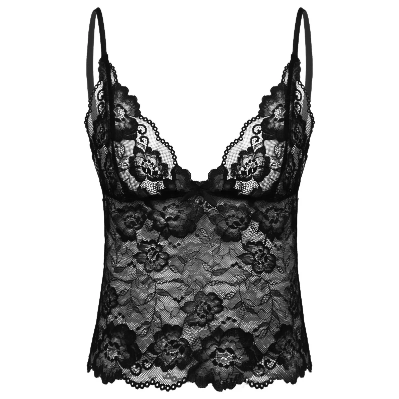 

Cheap Sheer Lace See Through Sexy Lingerie Sleeveless Wire-Free Unlined Camisole Tops Sissy For Men