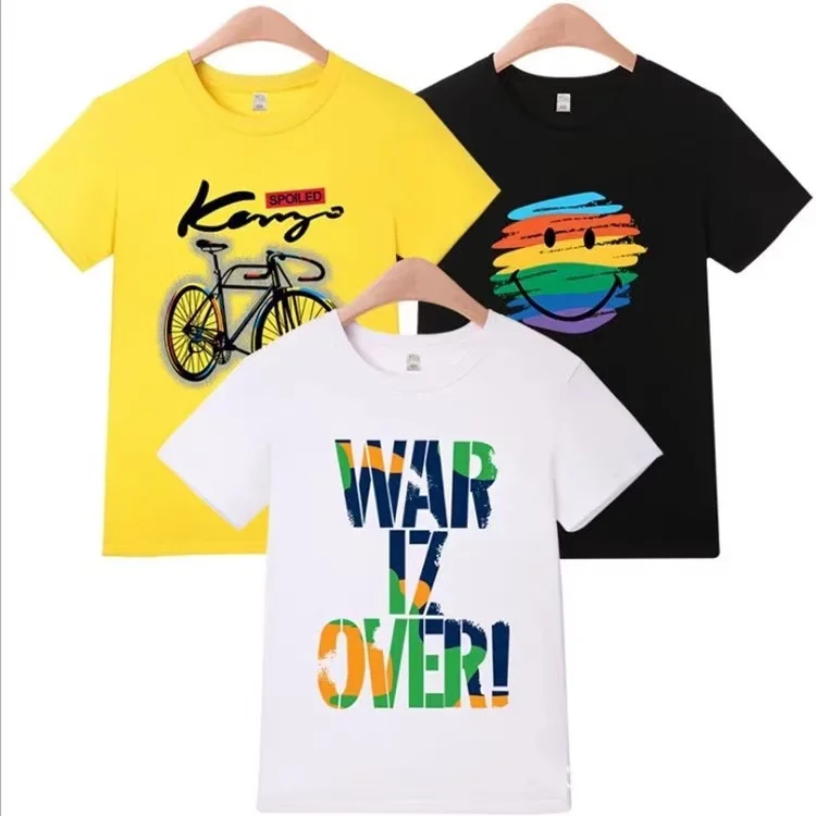 

New summer children's short sleeve T-shirts for girls and boys, pure cotton breathable fabric, made in China