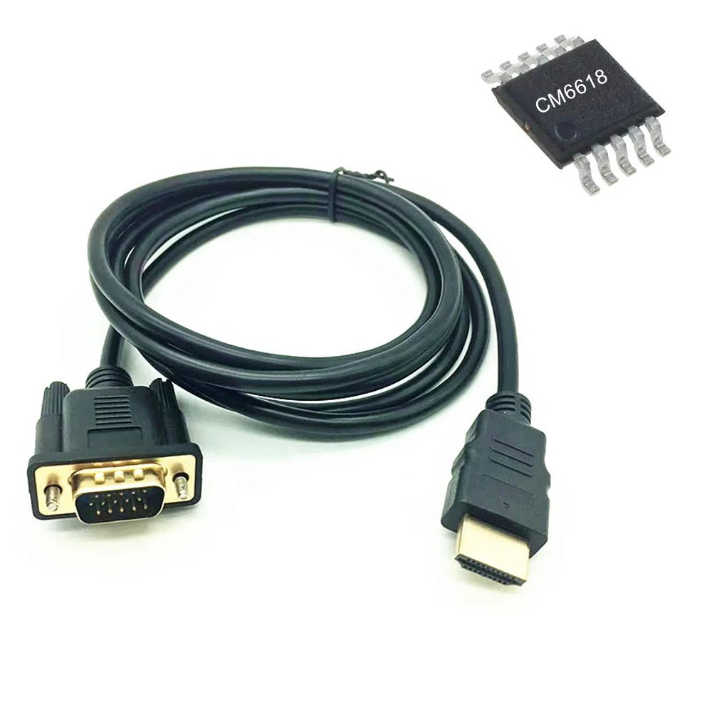 

OZH4 Built-in Active CM6618 IC Chip 1.8M 6Ft 1080P Male to Male hdmi to vga Cable with audio for Video Converter, Black/white