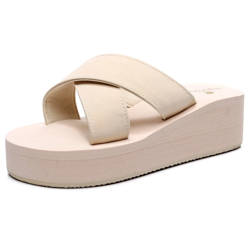 

Wholesale Custom Black&White Slope With Heel Quality Womans Comfortable Summer Thick Soles House Slippers For Women