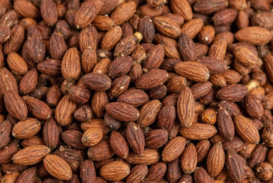 Spice merchant weighing whole allspice berries on a scale with measuring spoons nearby