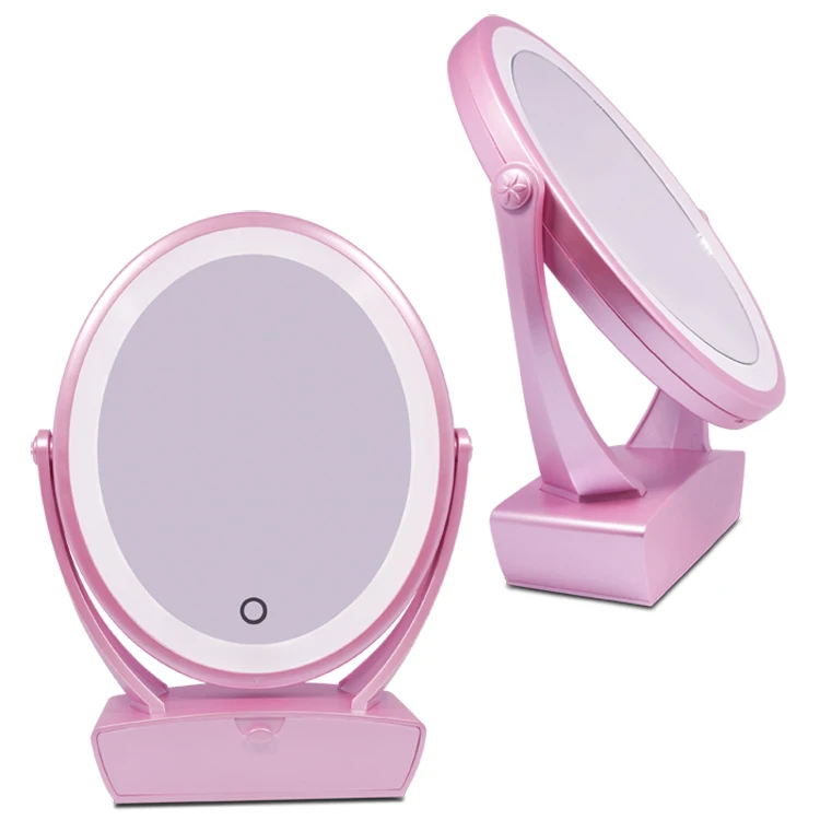 

Wholesale usb rechargeable double side vanity mirror LED lights with lipstick case